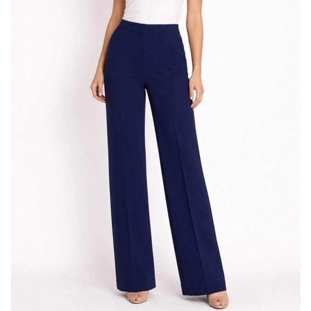 St. John Wide Leg Dress Pants Size 2 Navy Blue Creased Front Classic Minimalist